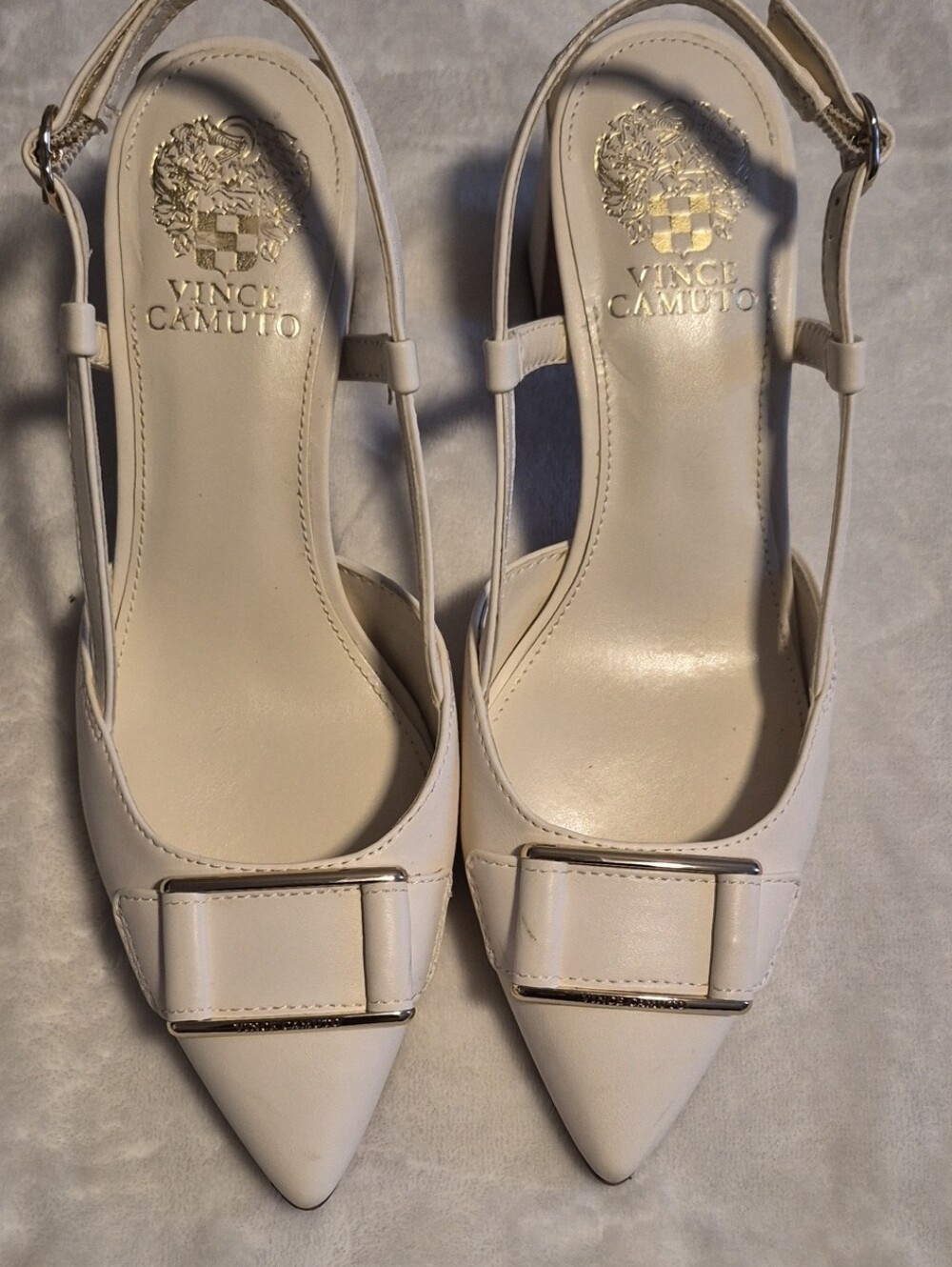Vince Camuto Cream Pointed-Toe Slingback Pumps with Bow Accent